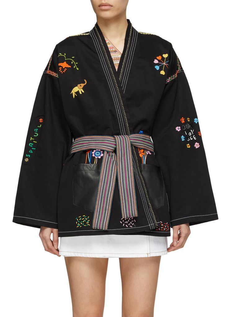 ‘Bon Voyage' Animal Embroidery Belted Kimono