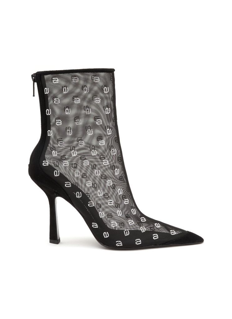 ‘Delphine' 105 Rhinestone Embellished Logo Mesh Ankle Boots