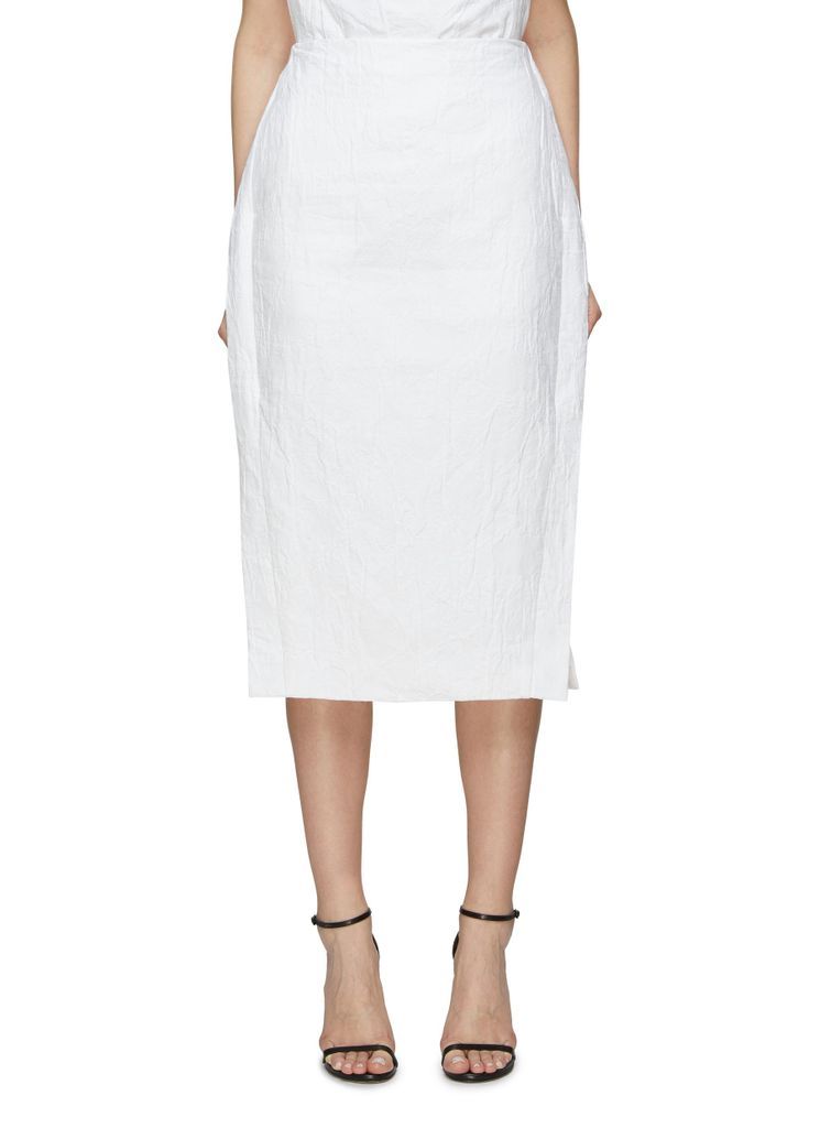 Side Slit Crinkled Cotton Blend Midi Skirt