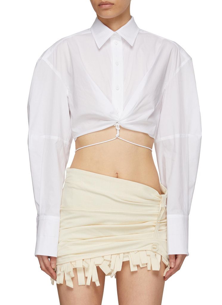 Tie Detail Puff Sleeve Cropped Shirt