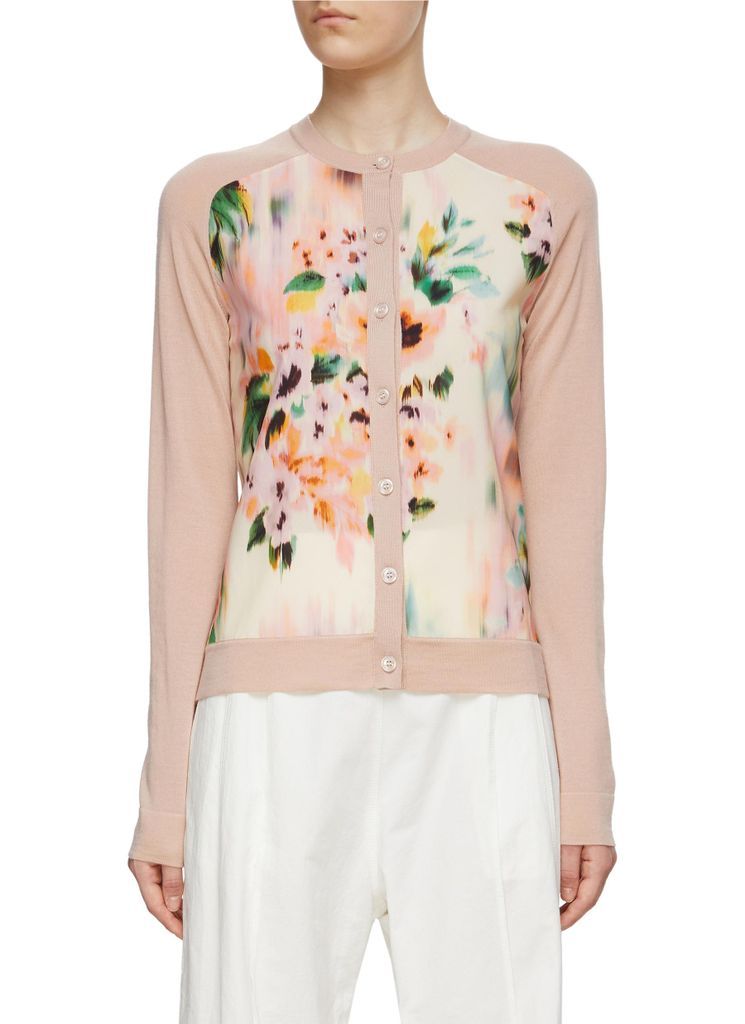 Blurry Floral Knit Button Up Cardigan