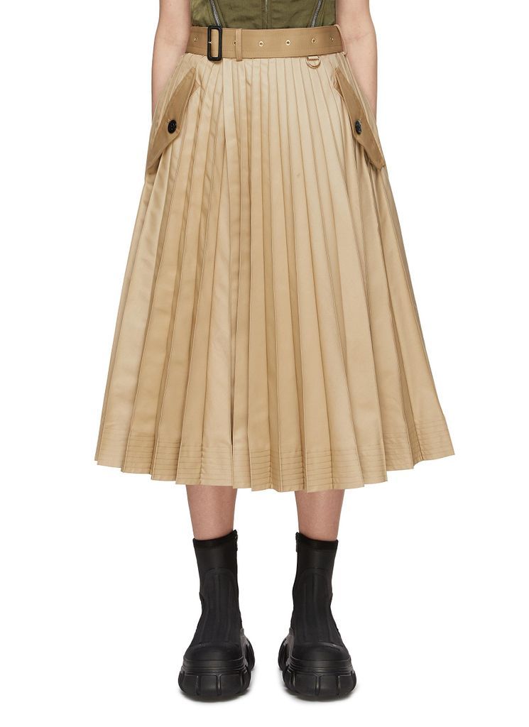 Pleated Gabardine Midi Skirt