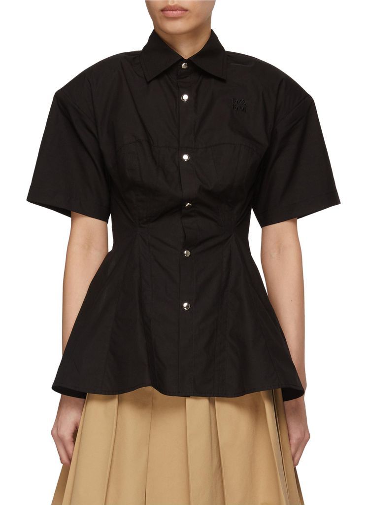 Short Sleeve Button Down Backless Trumpet Shirt