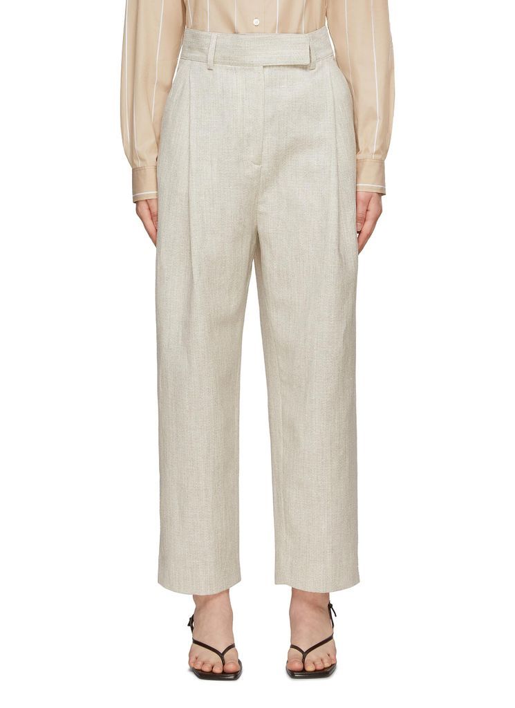Pleated Wool Blend High Rise Suiting Pants