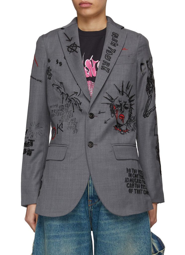 Embroidered Graphic Notch Lapel Single Breasted Blazer