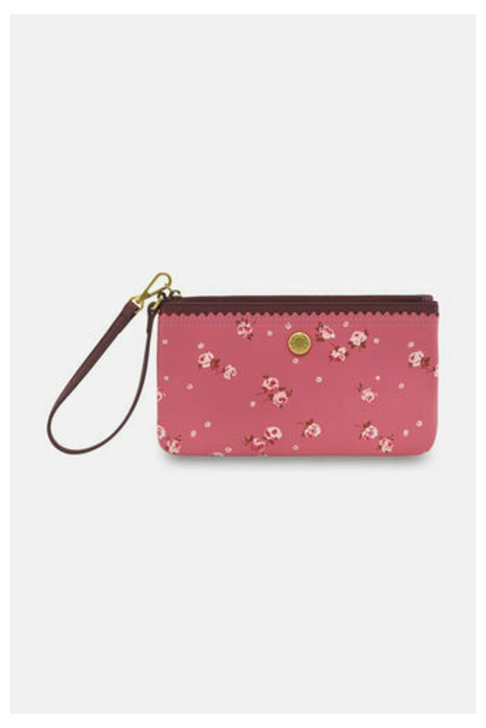 Scalloped Printed Leather Pouch with Wrist Strap