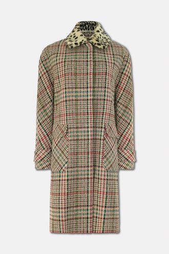 Faux Fur Collar Check Cocoon Wool Coat