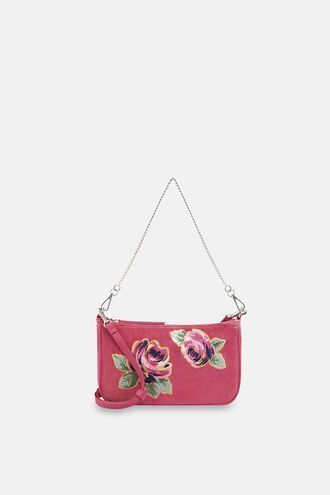 Demi Pink Velvet Embroidered Rose Bag