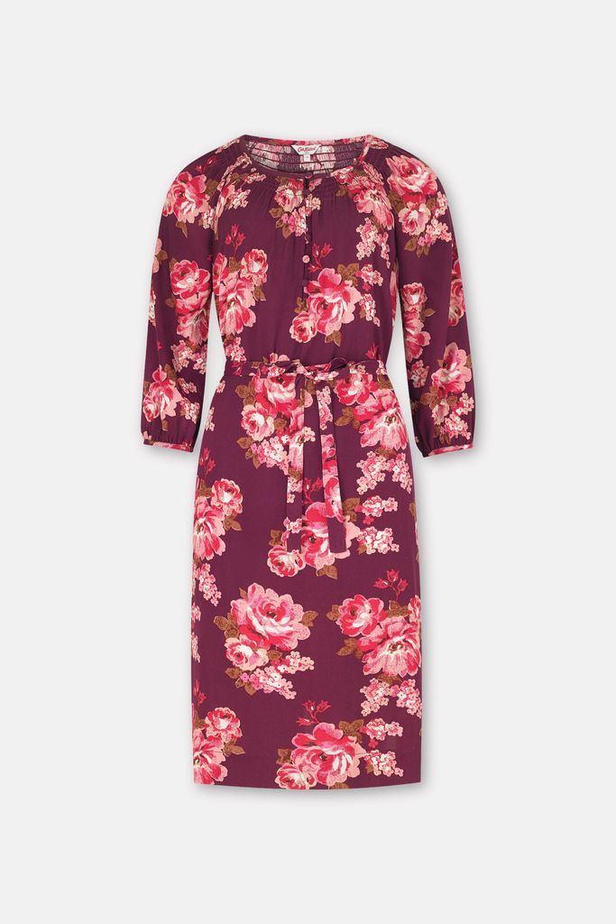 Somerset Rose Midi Dress in Plum, Rayon Viscose, 8