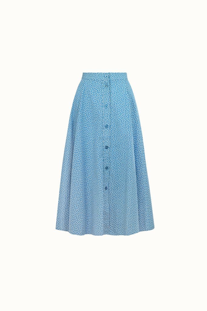 Scattered Spot Button-through Midi Skirt in Blue, 8