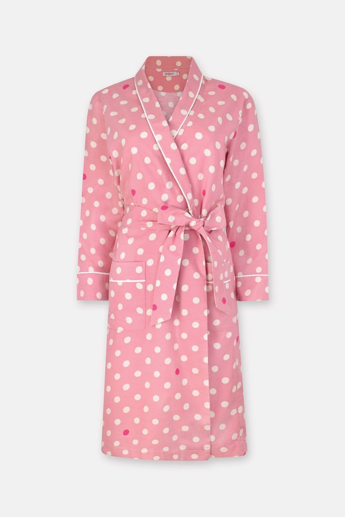 Charity Spot Cotton Dressing Gown in Pale Rose, Size Small