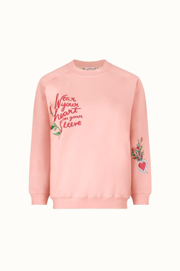 Heart On Sleeve Fun Heart Sweatshirt in Soft Pink, XS