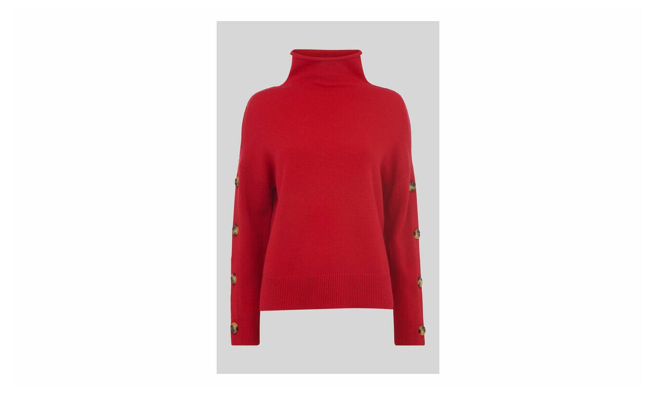 Button Sleeve Funnel Neck Knit