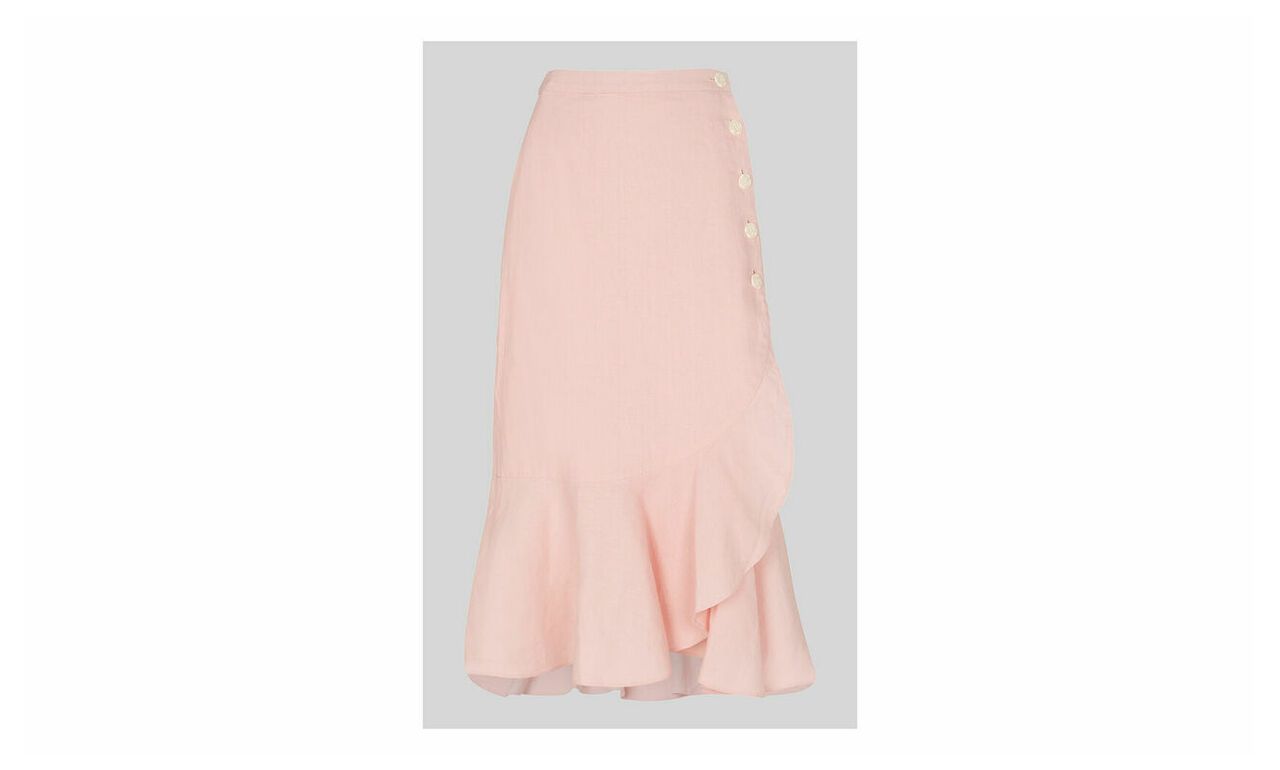 Linen Button Frill Skirt