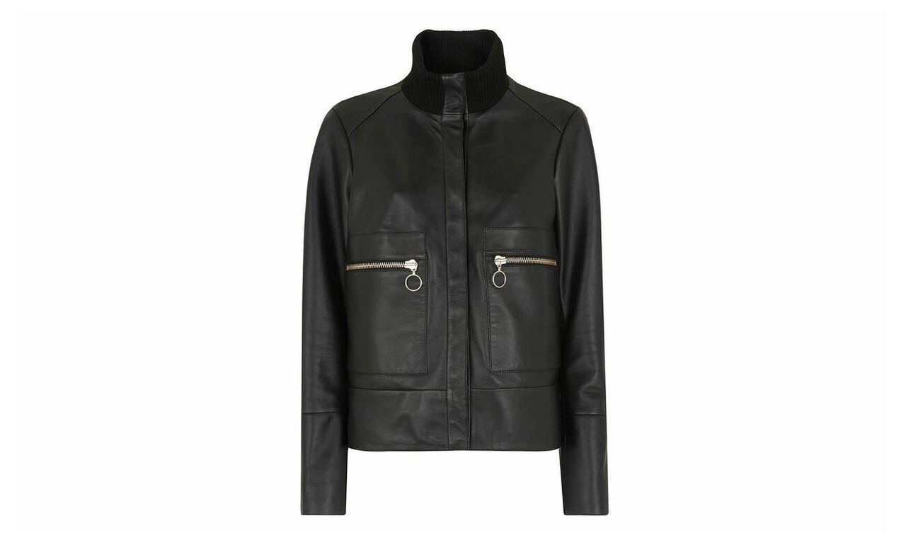 Rib Collar Leather Jacket