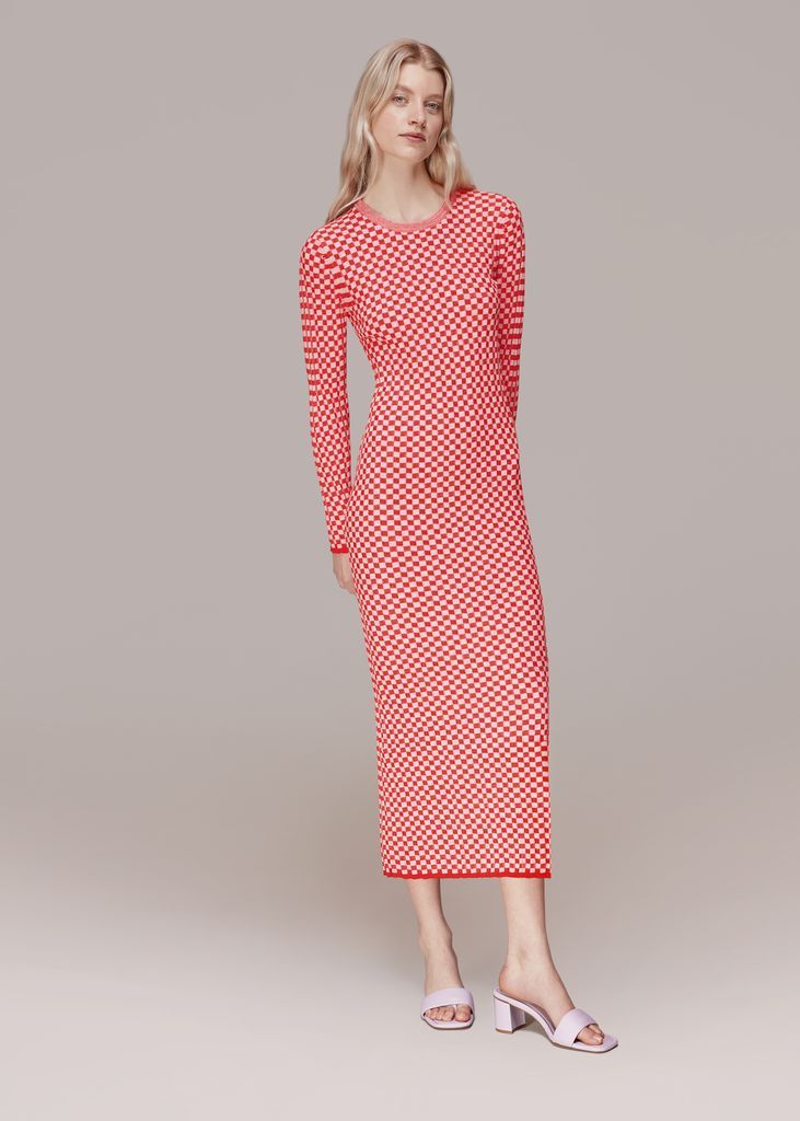 Women's Checkerboard Knit Midi Dress
