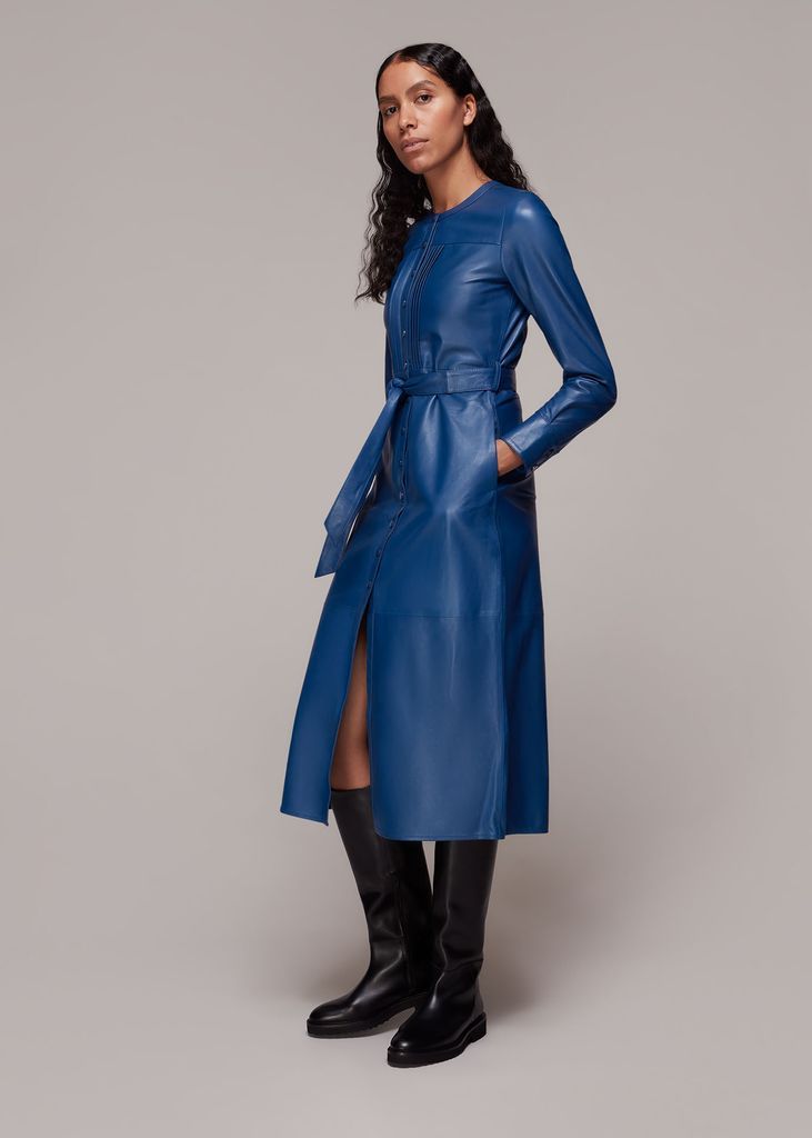 Women's Pintuck Leather Midi Dress