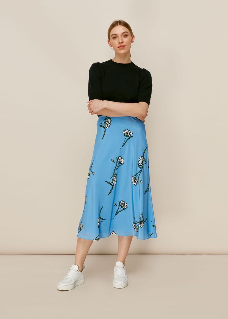 Women's Sprig Floral Silk Bias Skirt