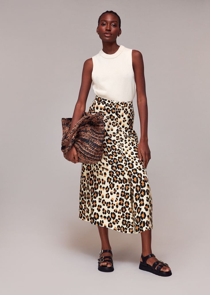 Women's Painted Leopard Button Skirt