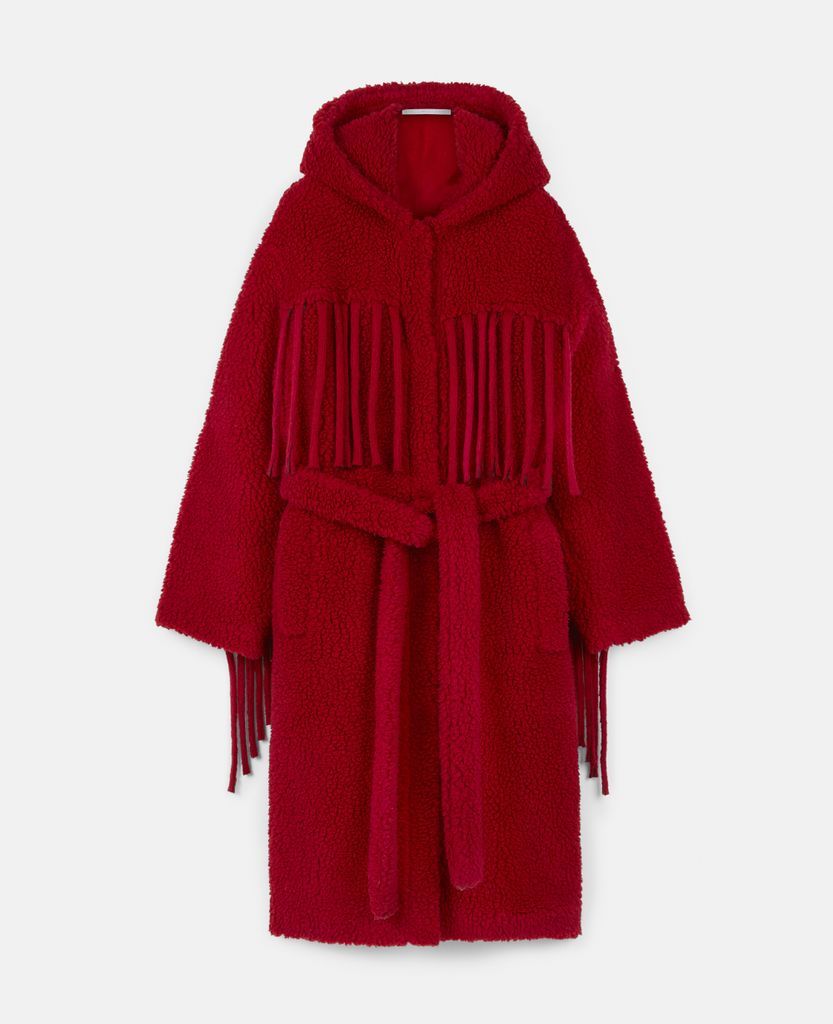 Teddy Coat with Fringing, Woman, Red, Size: 34