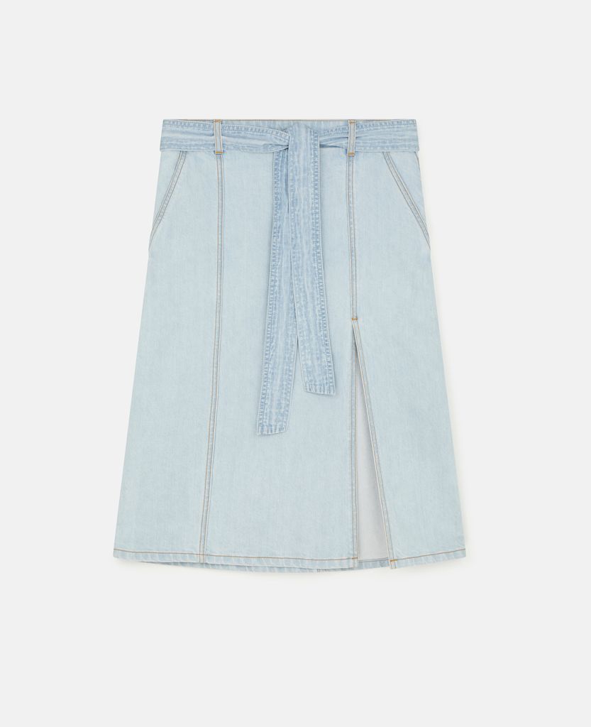 Belted Denim Skirt, Woman, Pale Blue, Size: 34