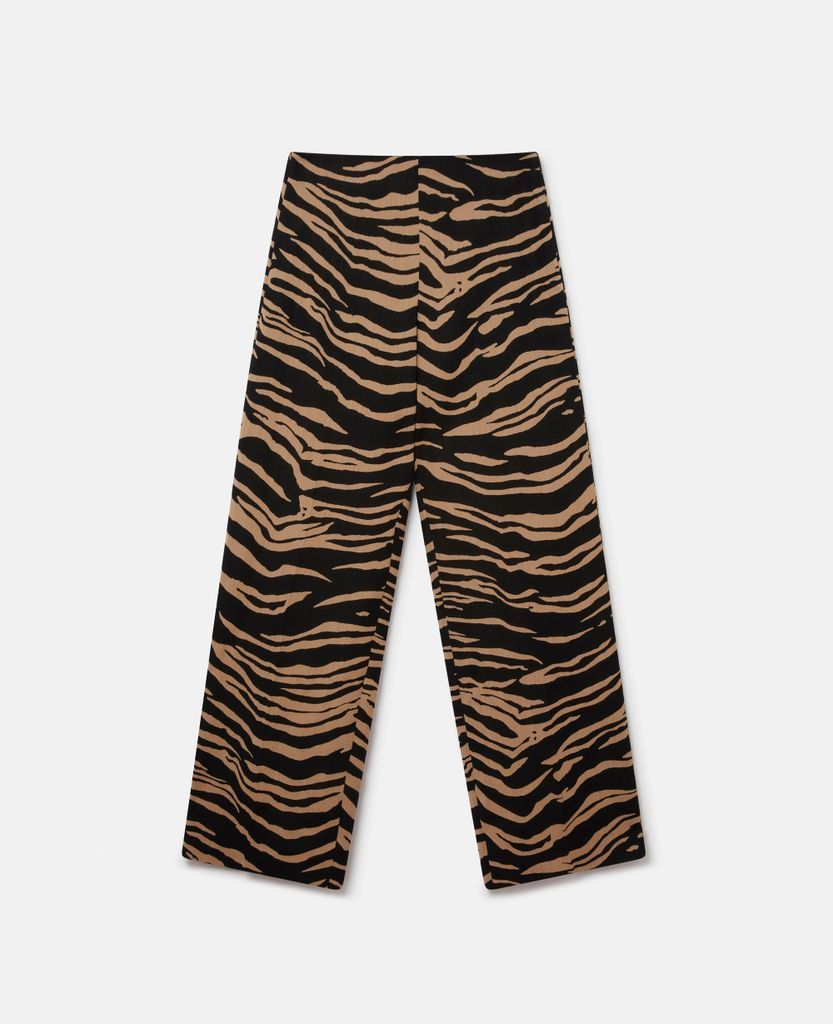 Tiger Print Tailored Straight Leg Trousers, Woman, Raffia, Size: 34