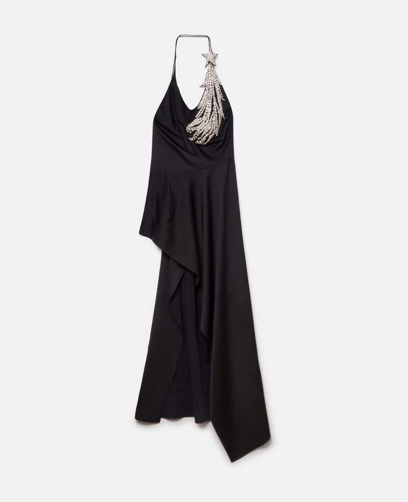 Crystal Strass Star Asymmetric Midi Dress, Woman, Black, Size: 38