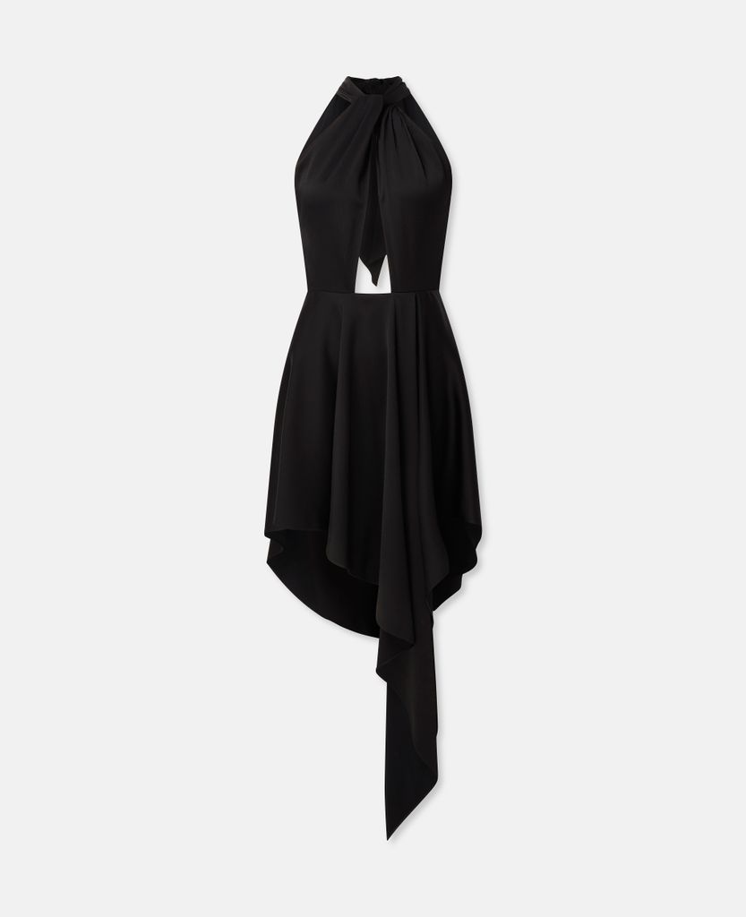 Halterneck Asymmetric Midi Dress, Woman, Black, Size: 36
