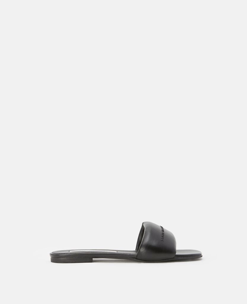 Signature Flat Logo Slides, Woman, Black, Size: 37