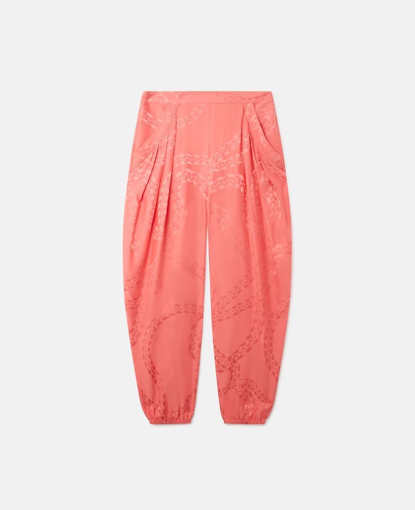 Falabella Chain Silk Jacquard Trousers, Woman, Bubblegum Pink, Size: 34