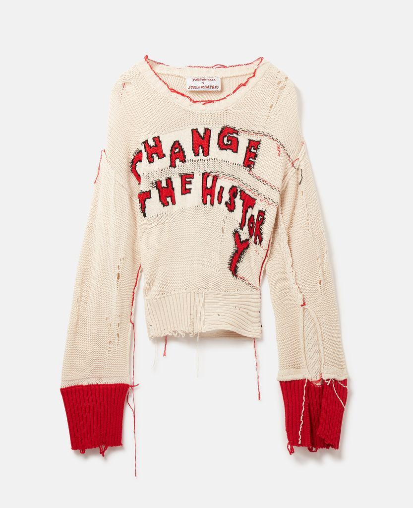 'CHANGE THE HISTORY' Jumper, Woman, Cream/Red, Size: XS