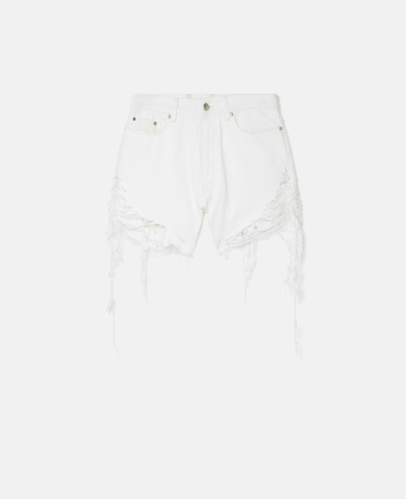 Deconstructed Denim Shorts, Woman, White, Size: 27