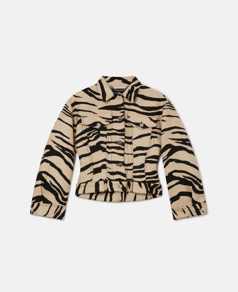 Tiger Print Jacquard Utility Jacket, Woman, Raffia, Size: 40