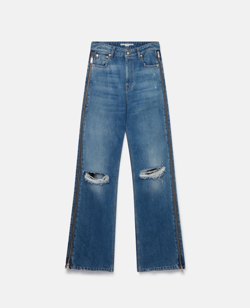 Petite Vintage Wash Deconstructed Jeans, Woman, Mid Blue, Size: 26