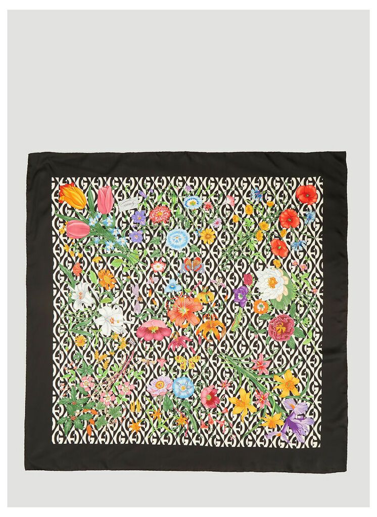 Gucci Floral G Rhombus Print Silk Scarf in Black size One Size
