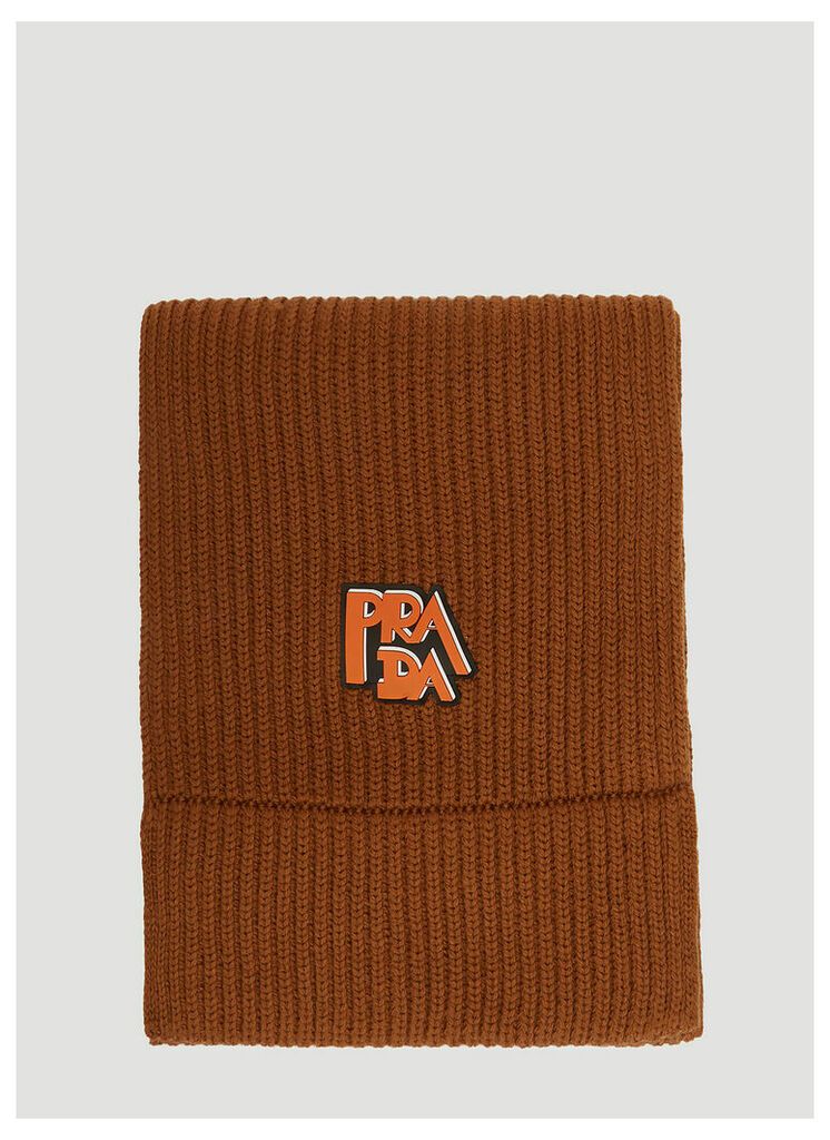 Prada Wool Ribbed Logo Scarf in Brown size One Size