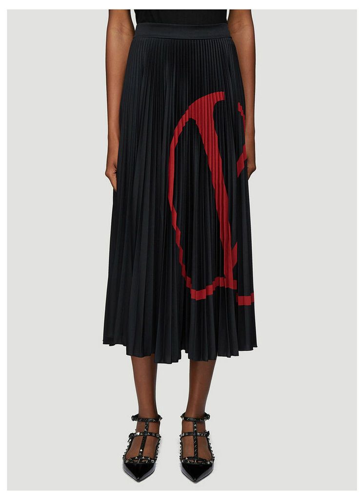 Valentino Logo Print Pleated Skirt in Black size S