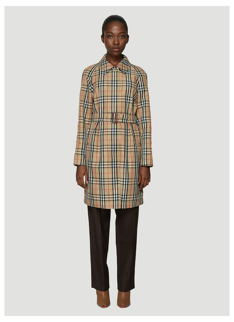 Burberry Vintage Check Nylon Belted Car Coat in Brown size UK - 06