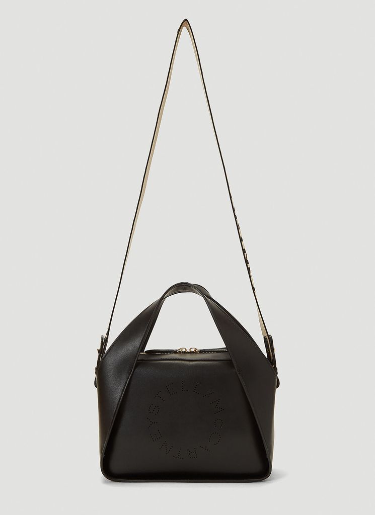 Faux-Leather Medium Shoulder Bag in Black