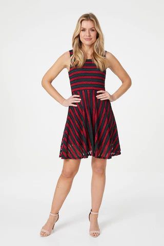 Stripe Mesh Skater Dress