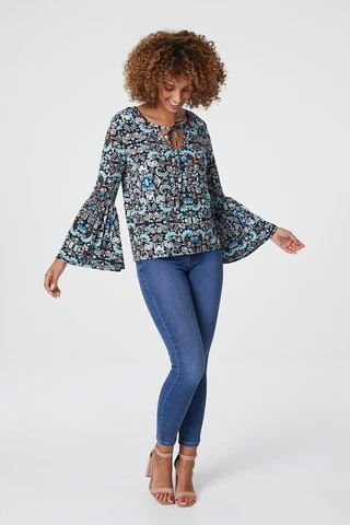 Tie Neck Ditsy Floral Blouse