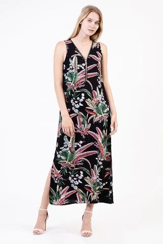Floral Zip Neck Maxi Dress