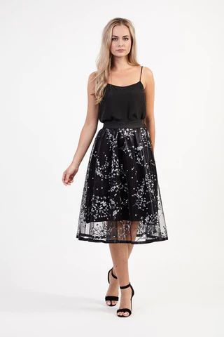 Floral & Mesh Midi Skirt