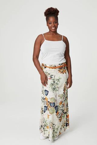 Curve Floral Belted Maxi Skirt