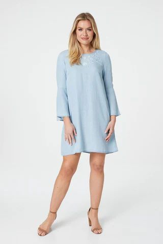 Embroidered Denim Smock Dress