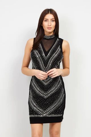 Embellished Bodycon Black Tie Dress