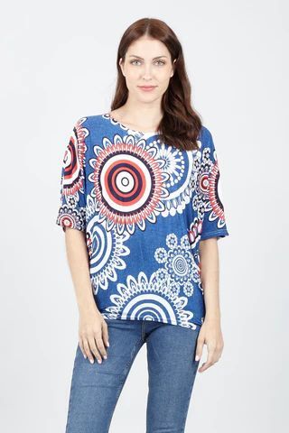 Mosaic Print Drop Shoulder Top