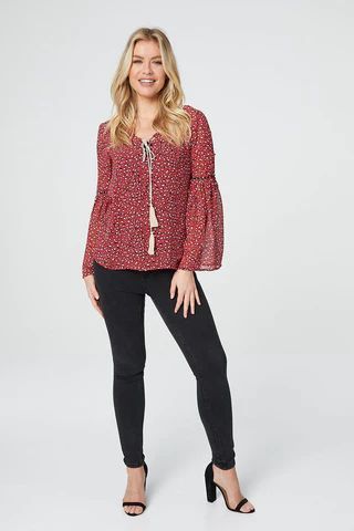 Ditsy Print Tie Front Blouse