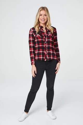 Checked Button Front Shirt