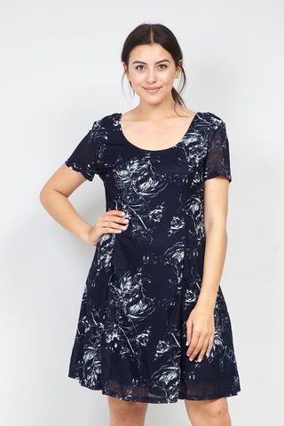 Curve Floral Print Tea Dress